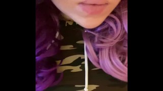 Eating my homemade burger mouth POV 