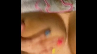 Chubby Bbw rubbing BBQ all over her big pale boobies 