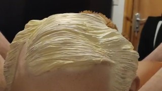 Skinny lad gets a blowjob from his bf teddy bear who wears an old man mask