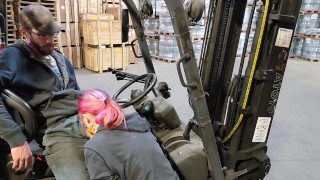 TGIF riding His cock while He's on the forklift