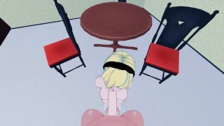 Supergirl sucking dick before getting mouth fucked on a table.