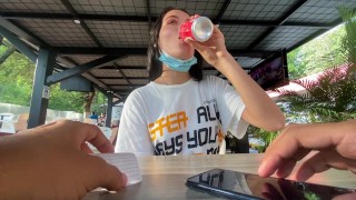 I love the reaction of my girlfriend using her toy in public // lovense lush control