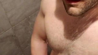 Francis Dick Stroking Big Uncut Dick in Gym Shower 