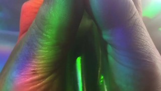 Gif of my oiled cougar feet just had a pedi and I’m rubbing my feet on my dirty toy