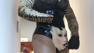 Kym's Unique Blowjob (trans, mask, female mask, crossdress, pantyhose, fetish, transformation)