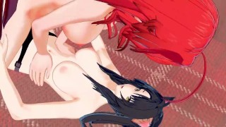 Kuroka rough fucks Rias Gremory with a strapon. DxD Lesbian Hentai.