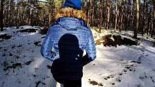 Polish teenage girl wants to suck me on a winter walk, ending up on her black jeans