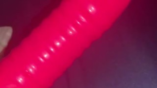 Creamy toy from tight black pussy 