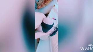 Naked&Naughty Cocoashea Fucks Her Big Silicone Ass in Shiny Silver Leggings and cums on panties 