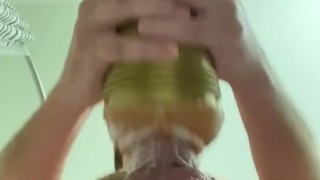 Below POV of a Fleshlight Creampie 