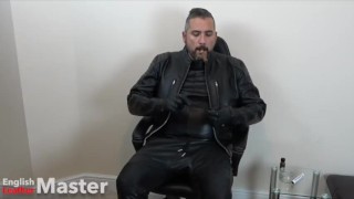Leather daddy smokes cigar and jerks uncut cock PREVIEW