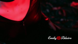 Second Skin -TS in leather catsuit high heels cinematic trailer artistic synthwave Emily Adaire red