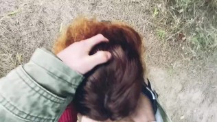 Scottish Redhead Swallow and Gets Cumshot in the Forest 