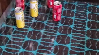 Trying my aim at filling some empty cans. Just went everywhere.