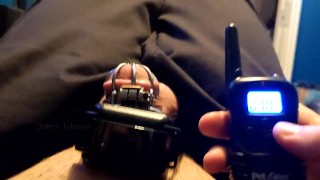 Sub uses a Shock Collar on his Dick while in Chastity