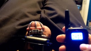 Sub uses a Shock Collar on his Dick while in Chastity