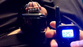 Sub uses a Shock Collar on his Dick while in Chastity