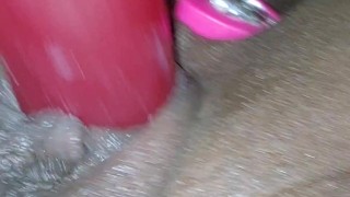 Toying My Creamy Juicy Pussy W/ 12" Double Dong W/ Jewel Hearted Hot Pink Anal Plug In My Tight Ass