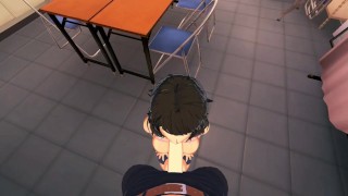 Hot teacher Sadayo Kawakami deep throats cock and swallows cum - Persona 5 Hentai.