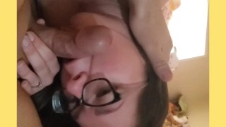 Sexy nerd showing her cock sucking skills 