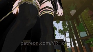 White Hair Strapped Hentai Babe Robe Doms and Steps on You Thigh High Strips Down POV Lap Dance