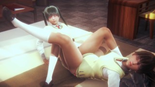 lesbian after school scissoring on bed