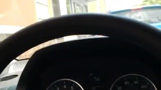 Horny guy jerks off in Dunkin' Donuts drive thru