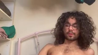 Hairy Otter boy eating own precum and cuming a thick load