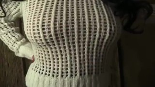 sexy wife in white sweater