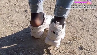 Part2 Fila Destrudor Shoeplay Nylon feet and Crush Trample Trailer Sneaker girl Feet