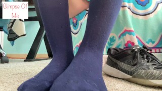 bare foot, putting on knee high socks, and nike shoes - glimpseofme