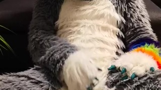 Wolf riding bad dragon dildo with huge cumshot at the end