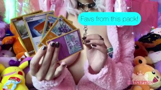 Opening up Pokémon Cards while Topless! Big boobies!
