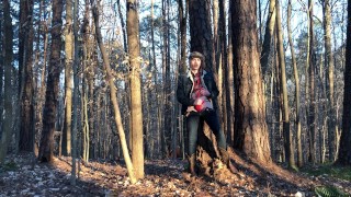 19 year old Jesse Gold jerks off in the woods in cowboy boots, denim, and flannel