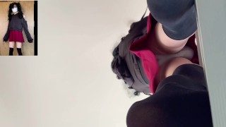 【女装】私服〇学生が天井の電球を取り換え、逆さ撮りで可愛い白パンチラ！
