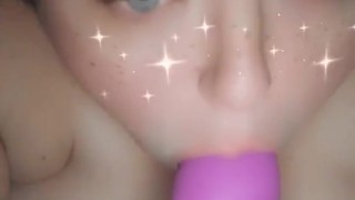 Gagging on a 9” Dildo