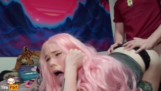 Barking Pink Haired E Girl Gives Sloppy Blowjob Then Gets Two Creampies - Tira Part 