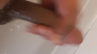 Black Cock Shower Stroking