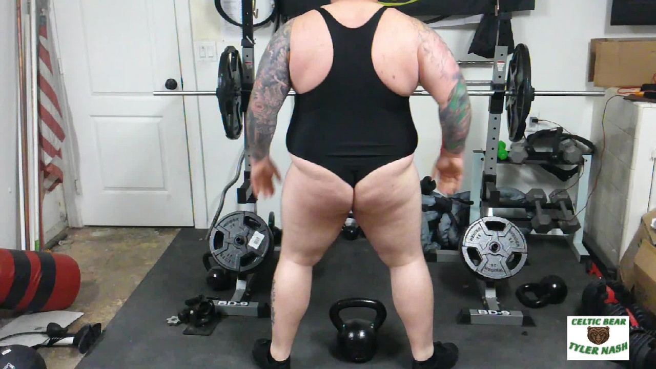 Beefy chubby bear Tyler Nash gets a good leg and booty workout then  massages his prostate