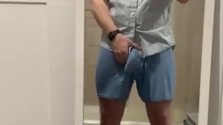 Jerking off in the mirror then covering it with cum