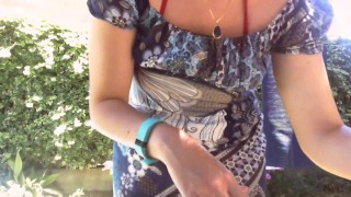 Nicoletta sunbathes in a public garden wearing a big dirty diaper