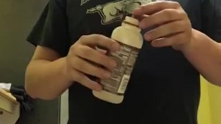 Pig chugs milk and oil
