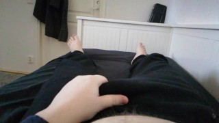 19-Year-Old Strokes His Uncut Cock and Cums