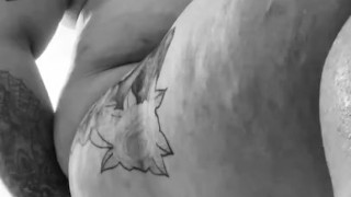 Latino chub plays with dildo in shower 