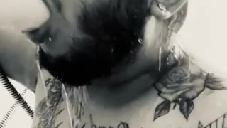 tattooed chub swallows dildo