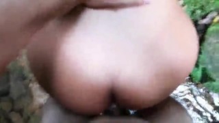 Anal fuck outdoors in the jungles of Colombia with milk at the end