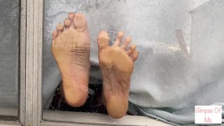 Feet Soles against window on a relaxing rainy day foot fetish - glimpseofme