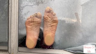 Feet Soles against window on a relaxing rainy day foot fetish - glimpseofme