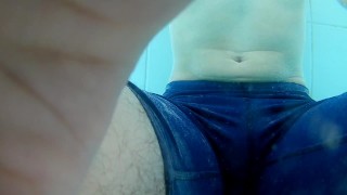 Speedo boy gets excited in the pool
