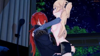 Fischl titty fucks Dulic, gets fucked against a wall - Genshin Impact Hentai.